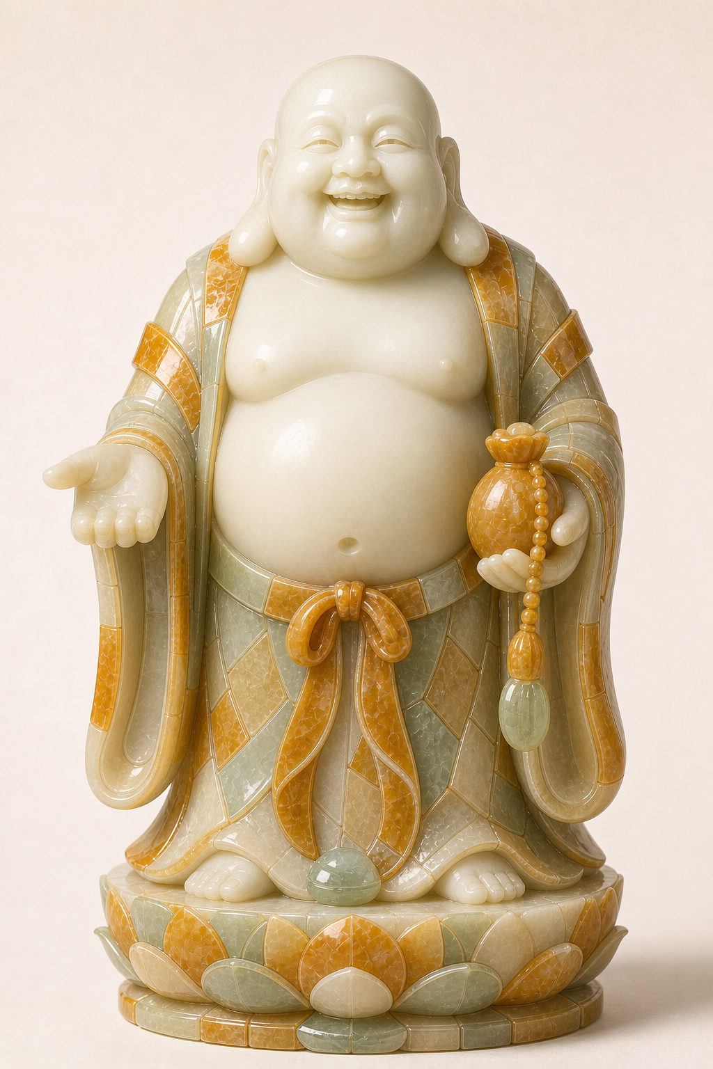白玉蜜蜡配件拼接弥勒佛像概念图，非实拍样品