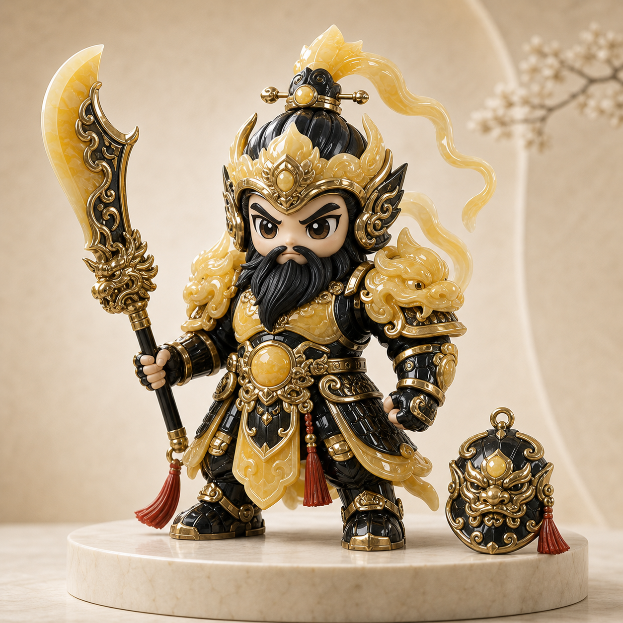 黄玉黑金拼接神将铠甲概念图，非实拍样品